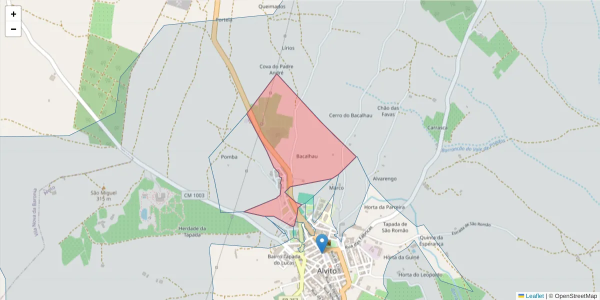 Mapa detalhado do código postal 7920-072 com limites, códigos postais vizinhos e agências dos correios