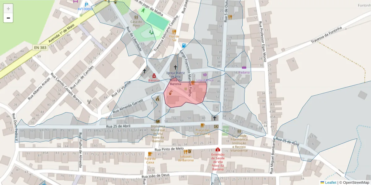 Mapa detalhado do código postal 7920-355 com limites, códigos postais vizinhos e agências dos correios