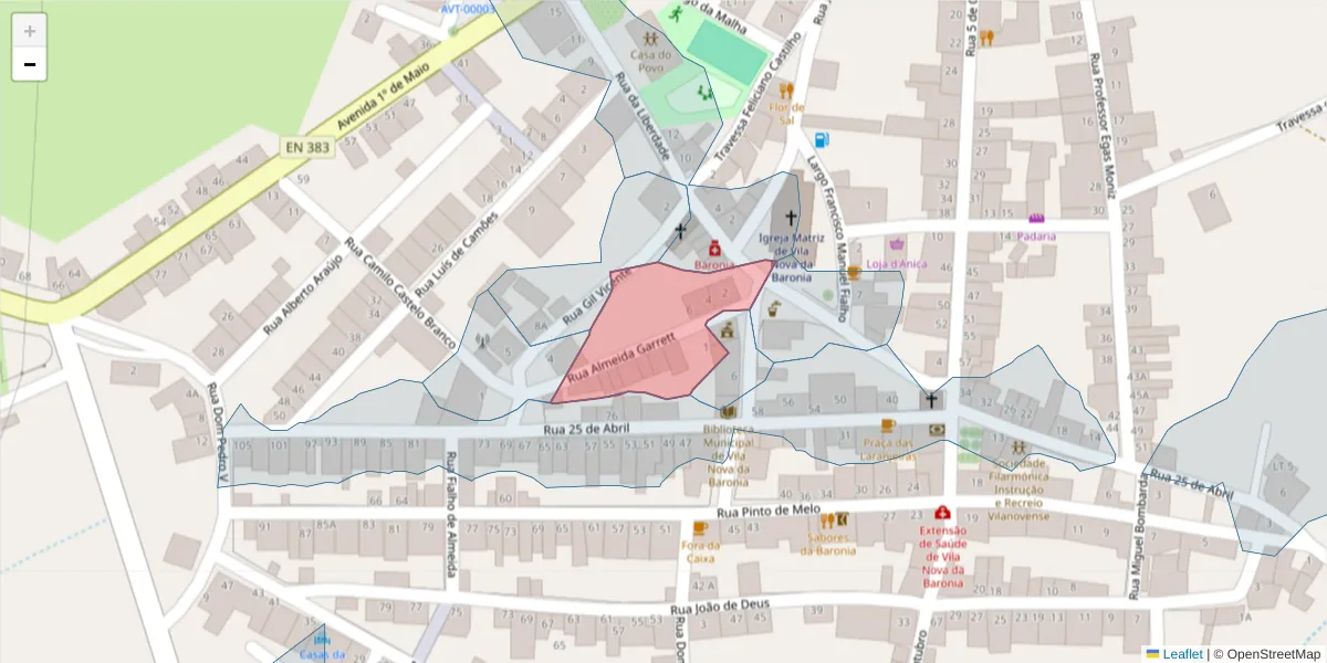 Mapa detalhado do código postal 7920-363 com limites, códigos postais vizinhos e agências dos correios