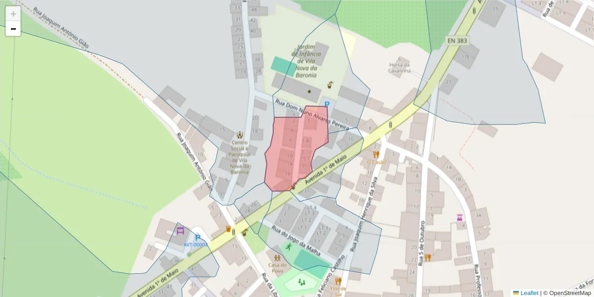 Mapa detalhado do código postal 7920-369 com limites, códigos postais vizinhos e agências dos correios