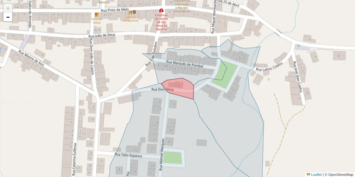 Mapa detalhado do código postal 7920-371 com limites, códigos postais vizinhos e agências dos correios