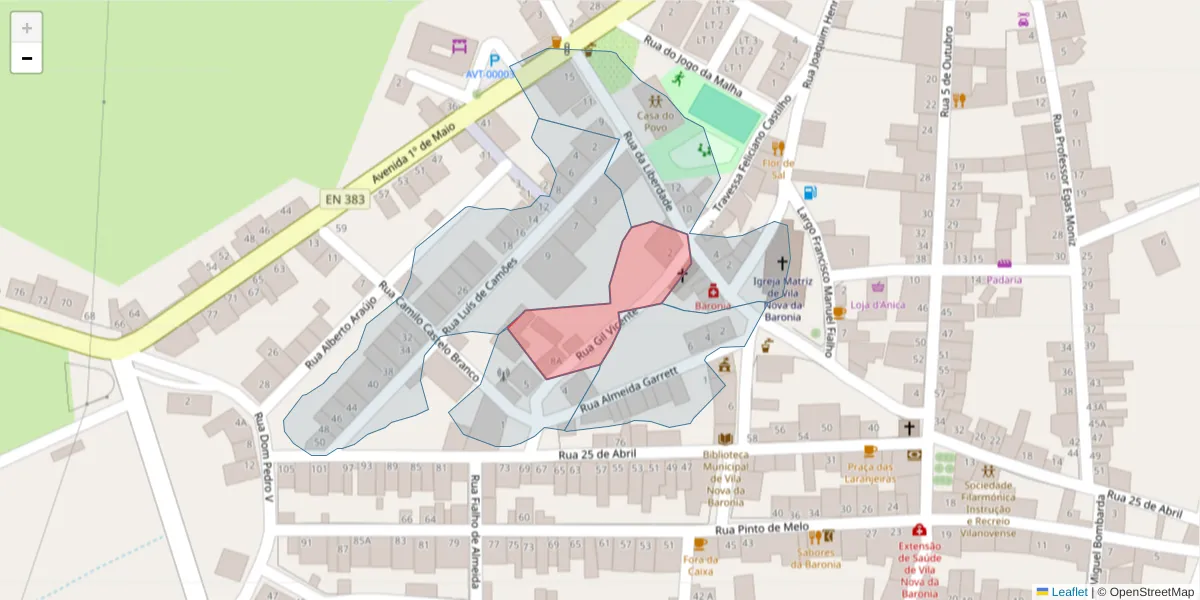 Mapa detalhado do código postal 7920-377 com limites, códigos postais vizinhos e agências dos correios