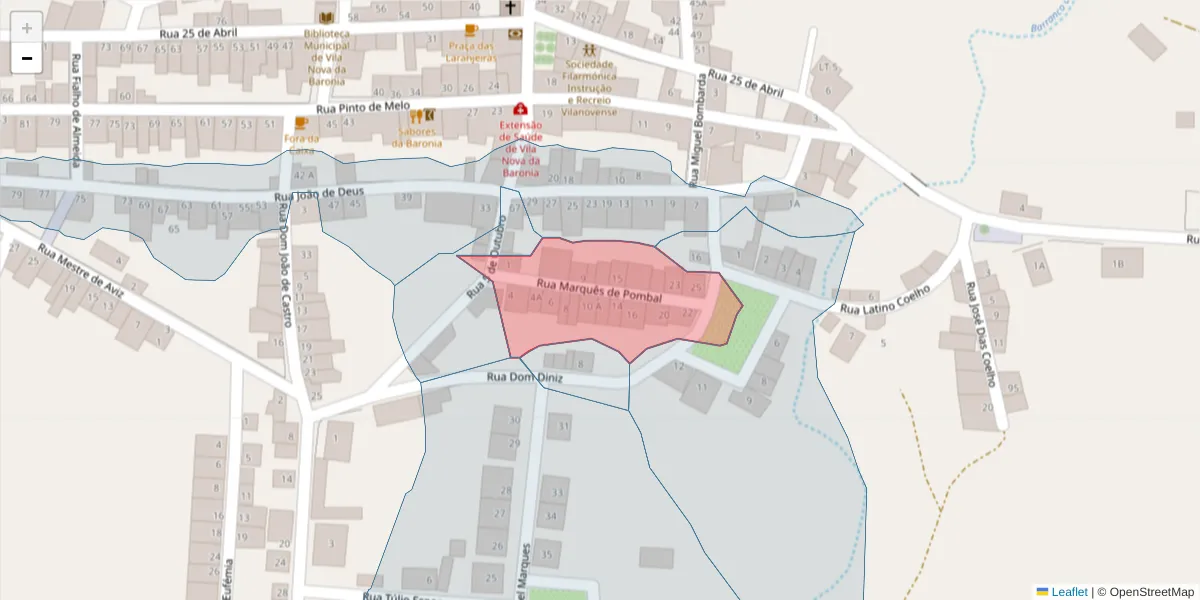 Mapa detalhado do código postal 7920-386 com limites, códigos postais vizinhos e agências dos correios