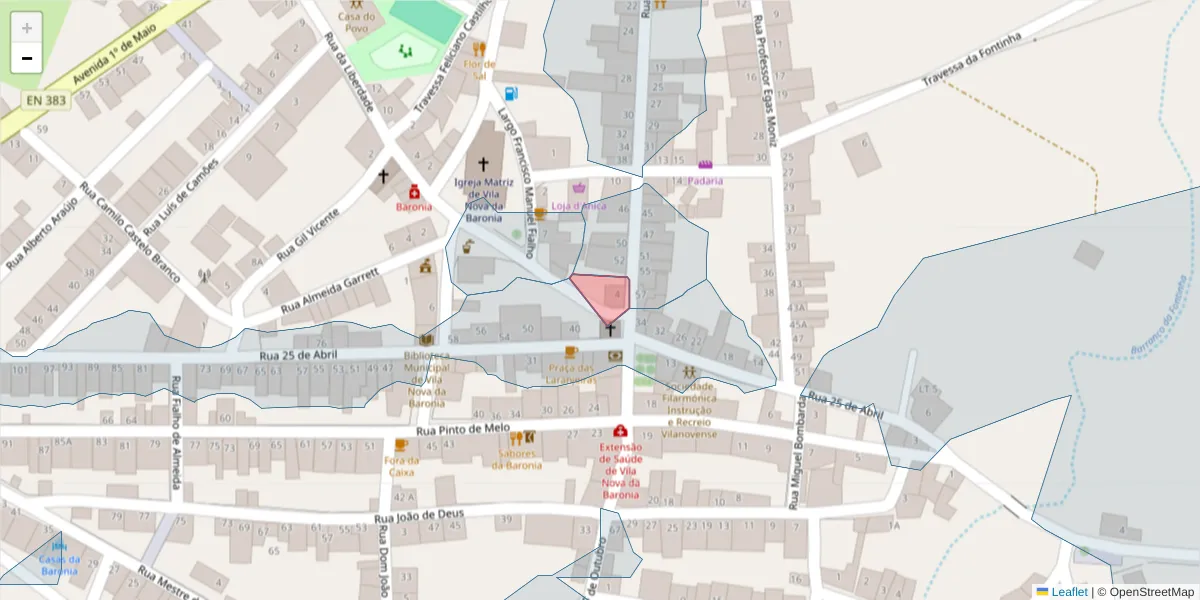 Mapa detalhado do código postal 7920-389 com limites, códigos postais vizinhos e agências dos correios