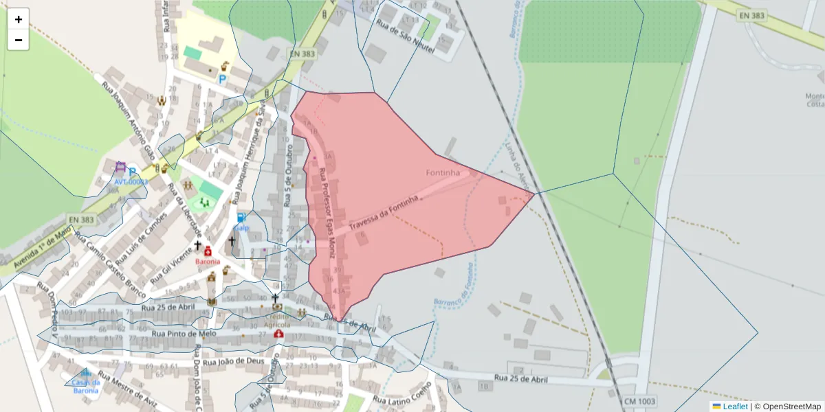 Mapa detalhado do código postal 7920-391 com limites, códigos postais vizinhos e agências dos correios
