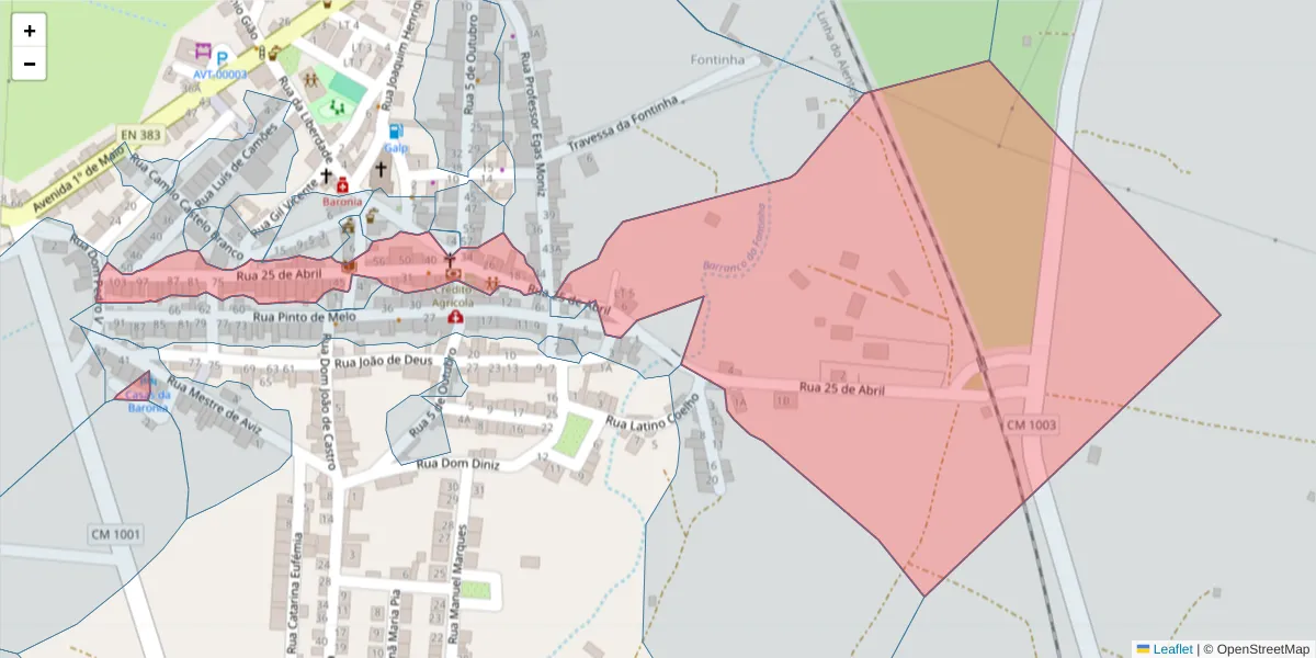 Mapa detalhado do código postal 7920-392 com limites, códigos postais vizinhos e agências dos correios