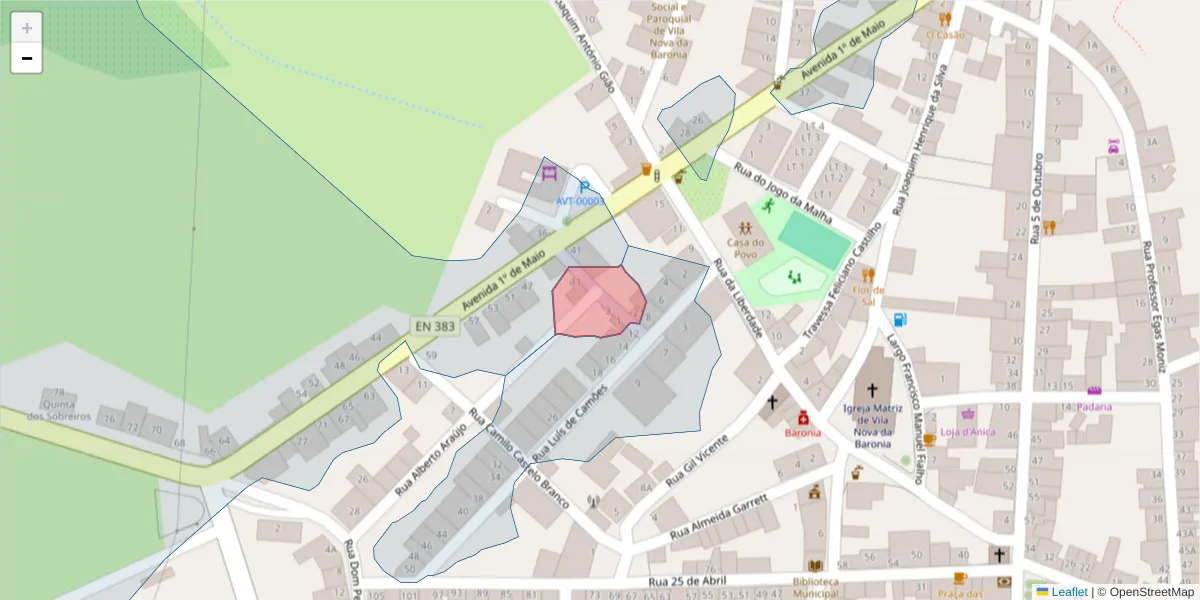Mapa detalhado do código postal 7920-395 com limites, códigos postais vizinhos e agências dos correios