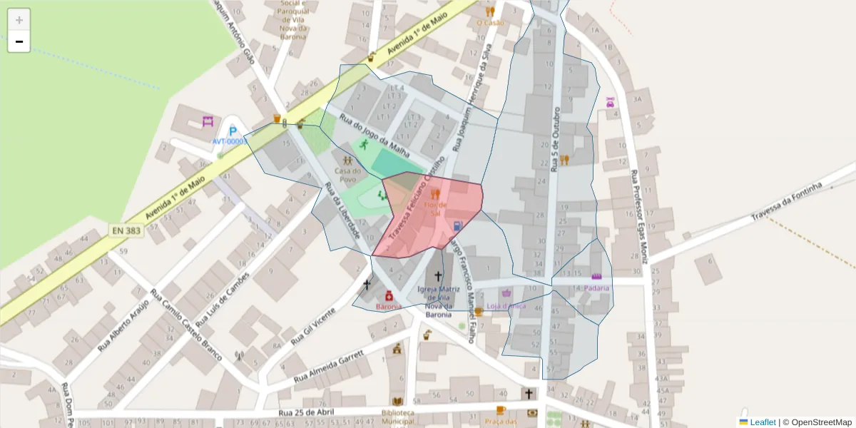 Mapa detalhado do código postal 7920-396 com limites, códigos postais vizinhos e agências dos correios