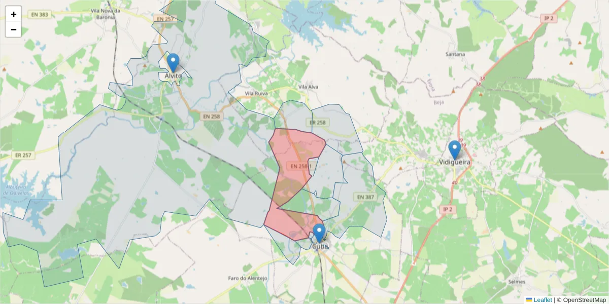 Mapa detalhado do código postal 7940-017 com limites, códigos postais vizinhos e agências dos correios