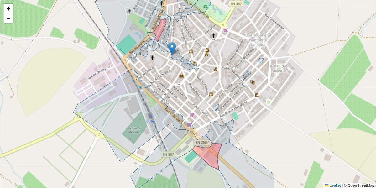 Mapa detalhado do código postal 7940-019 com limites, códigos postais vizinhos e agências dos correios