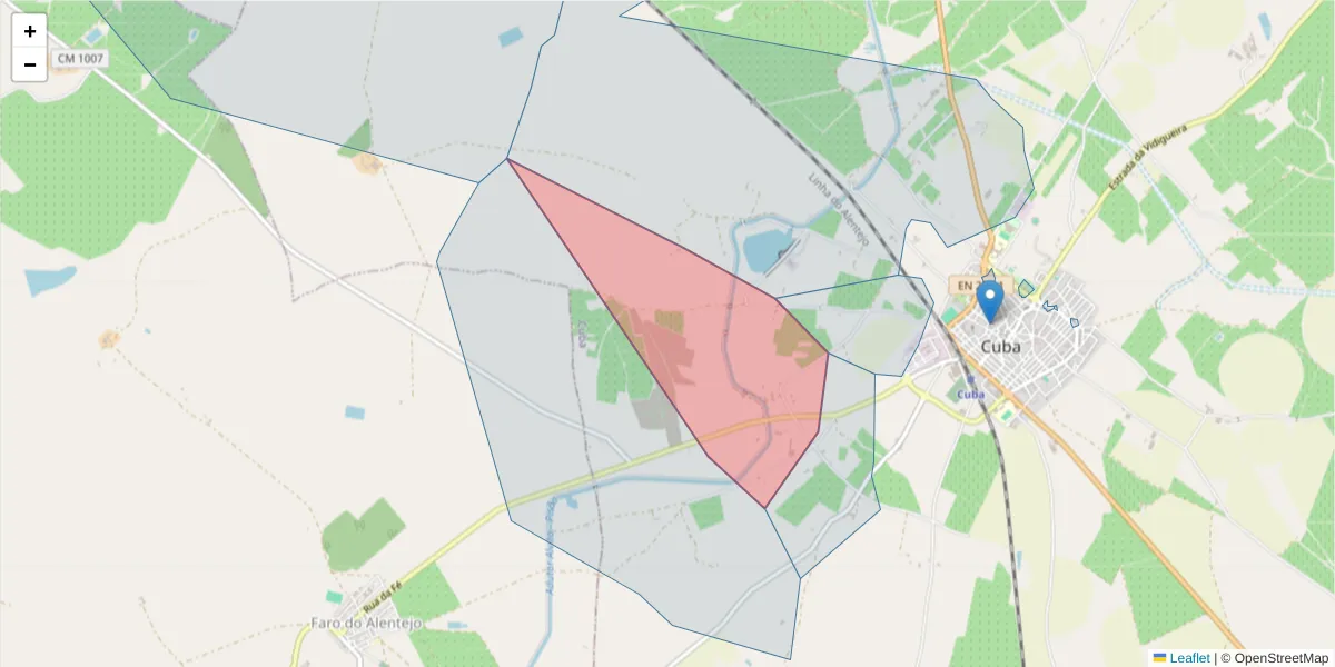 Mapa detalhado do código postal 7940-100 com limites, códigos postais vizinhos e agências dos correios
