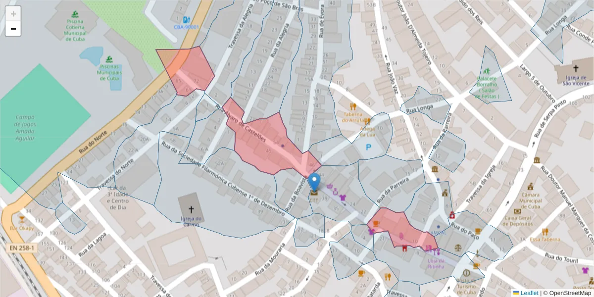 Mapa detalhado do código postal 7940-125 com limites, códigos postais vizinhos e agências dos correios