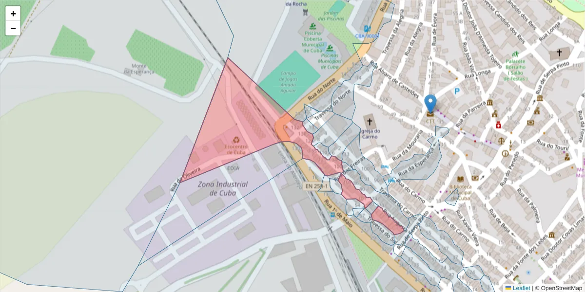 Mapa detalhado do código postal 7940-128 com limites, códigos postais vizinhos e agências dos correios