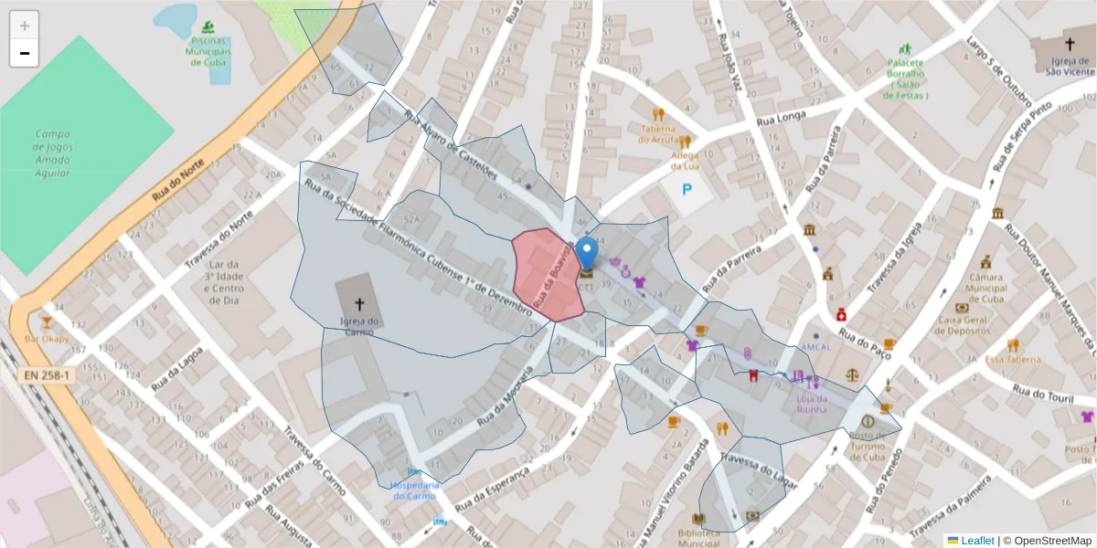 Mapa detalhado do código postal 7940-134 com limites, códigos postais vizinhos e agências dos correios