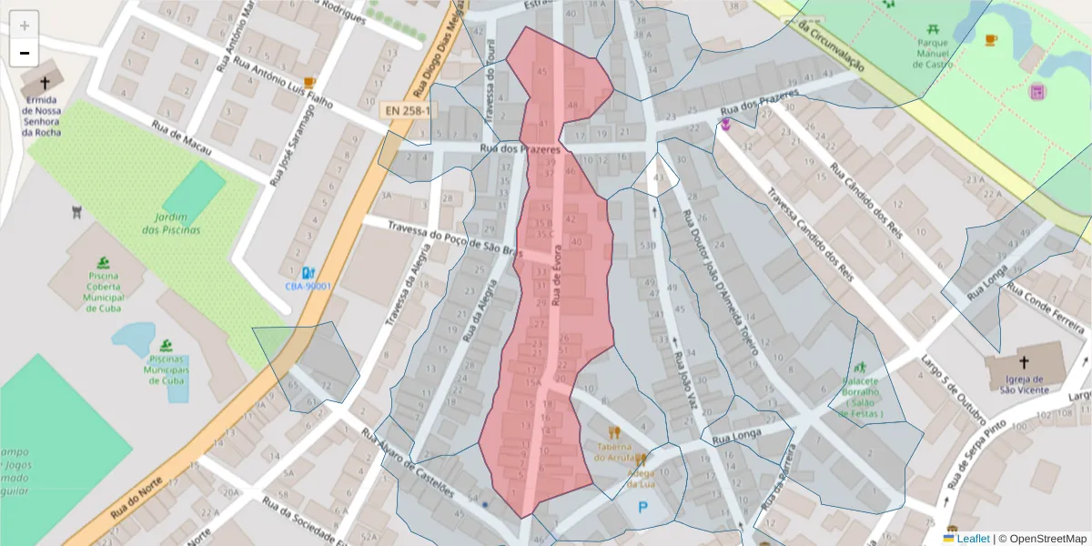 Mapa detalhado do código postal 7940-142 com limites, códigos postais vizinhos e agências dos correios