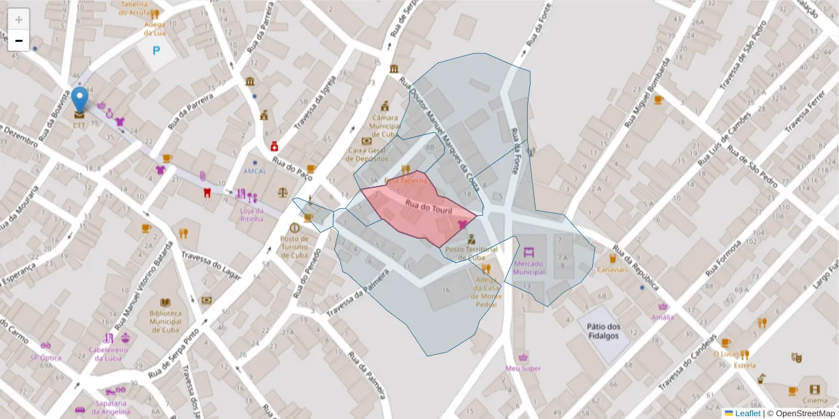 Mapa detalhado do código postal 7940-151 com limites, códigos postais vizinhos e agências dos correios