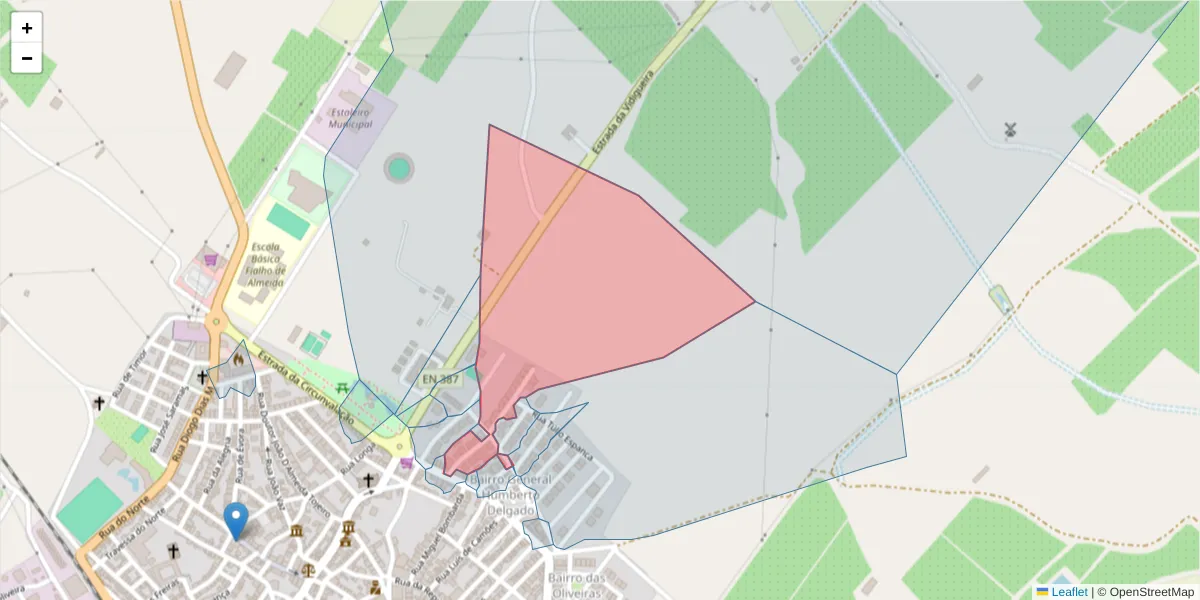 Mapa detalhado do código postal 7940-164 com limites, códigos postais vizinhos e agências dos correios