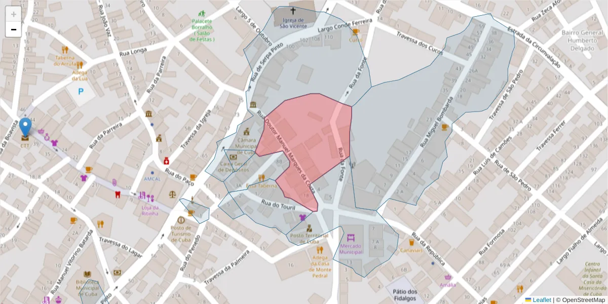 Mapa detalhado do código postal 7940-165 com limites, códigos postais vizinhos e agências dos correios