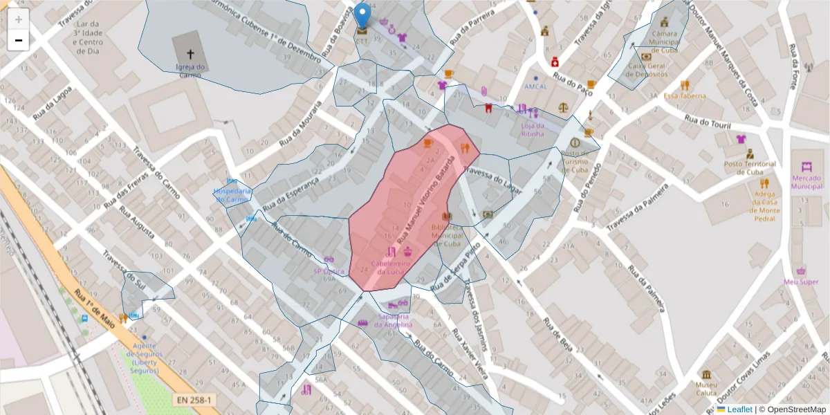 Mapa detalhado do código postal 7940-166 com limites, códigos postais vizinhos e agências dos correios