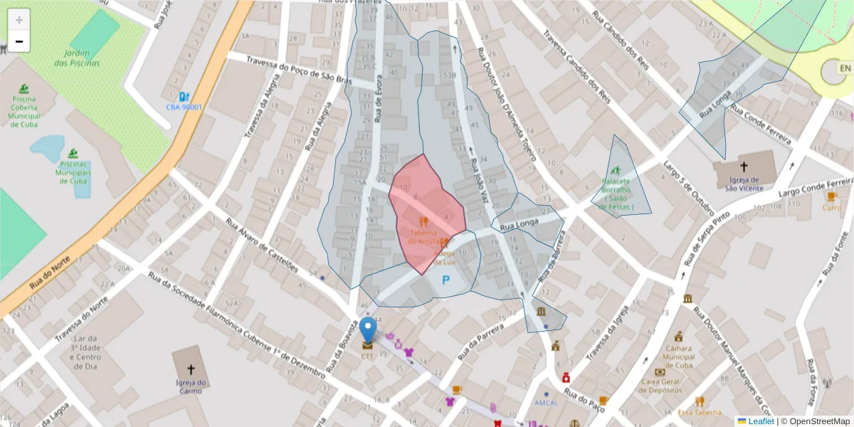 Mapa detalhado do código postal 7940-179 com limites, códigos postais vizinhos e agências dos correios