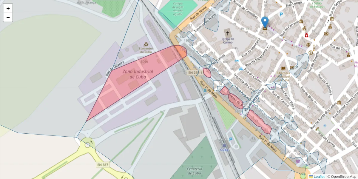 Mapa detalhado do código postal 7940-188 com limites, códigos postais vizinhos e agências dos correios
