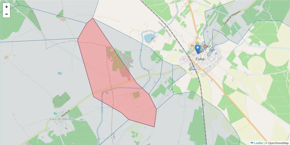 Mapa detalhado do código postal 7940-195 com limites, códigos postais vizinhos e agências dos correios