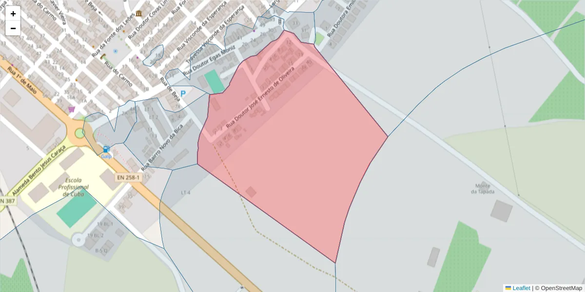 Mapa detalhado do código postal 7940-260 com limites, códigos postais vizinhos e agências dos correios