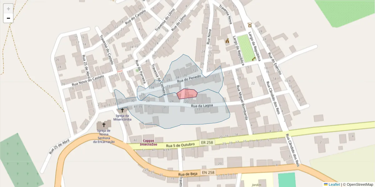 Mapa detalhado do código postal 7940-474 com limites, códigos postais vizinhos e agências dos correios