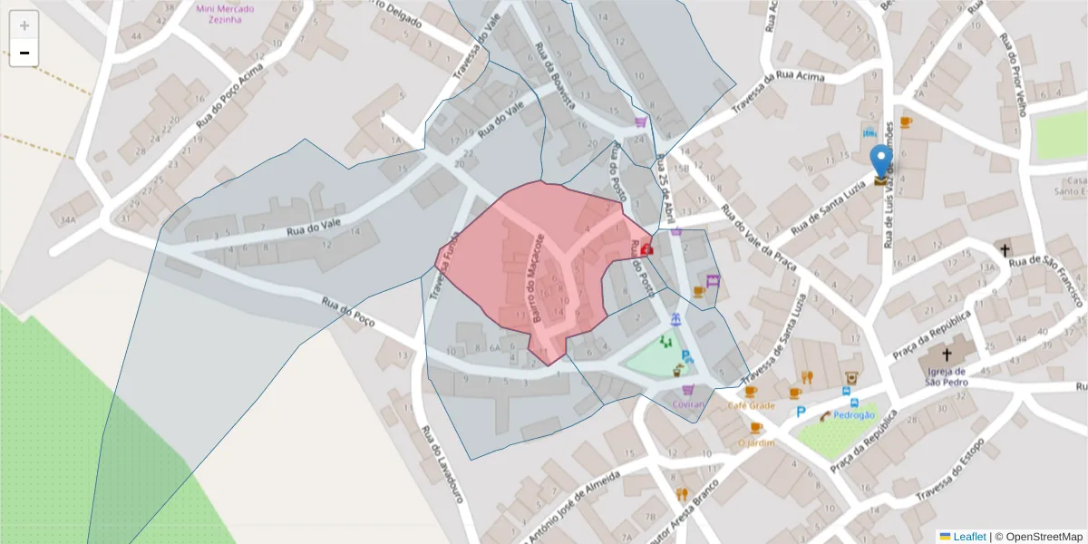 Mapa detalhado do código postal 7960-021 com limites, códigos postais vizinhos e agências dos correios