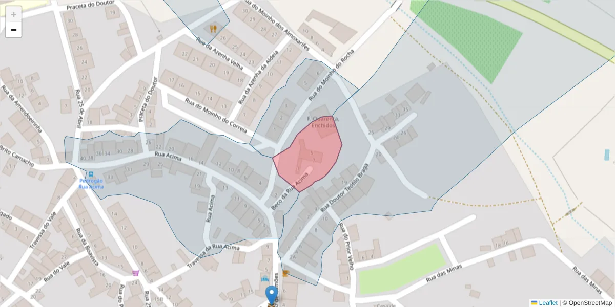 Mapa detalhado do código postal 7960-022 com limites, códigos postais vizinhos e agências dos correios