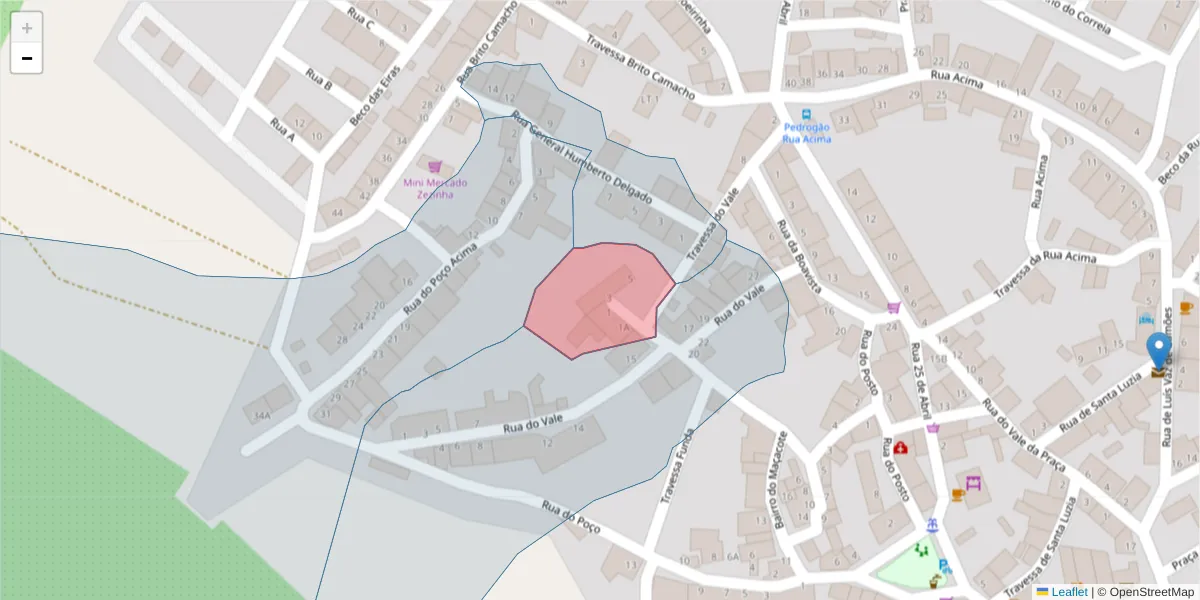 Mapa detalhado do código postal 7960-023 com limites, códigos postais vizinhos e agências dos correios