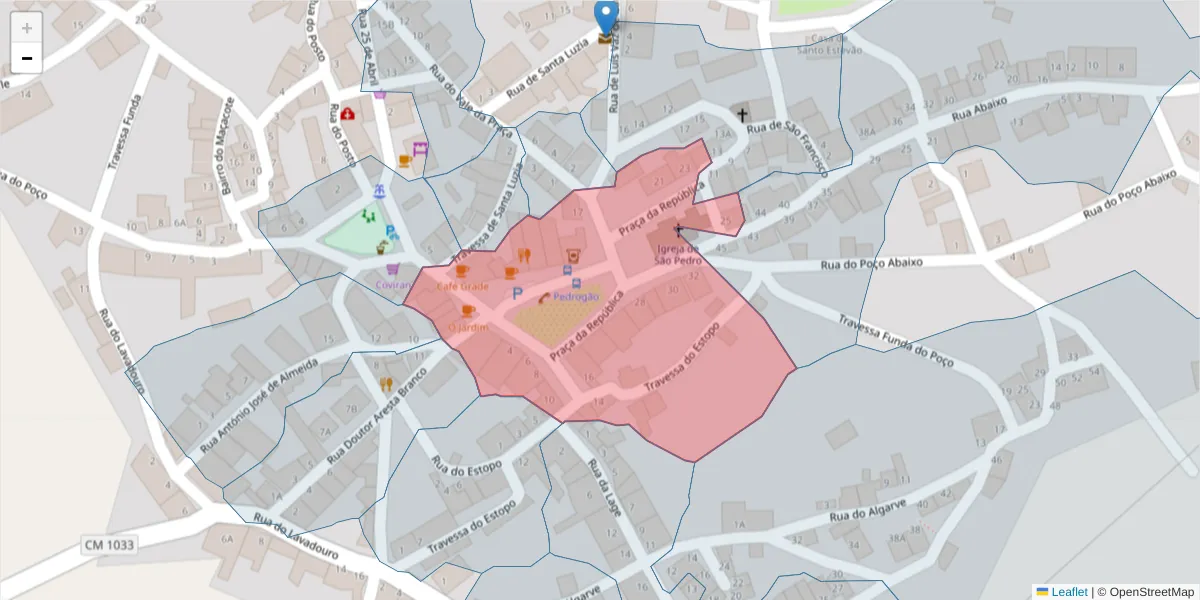 Mapa detalhado do código postal 7960-026 com limites, códigos postais vizinhos e agências dos correios