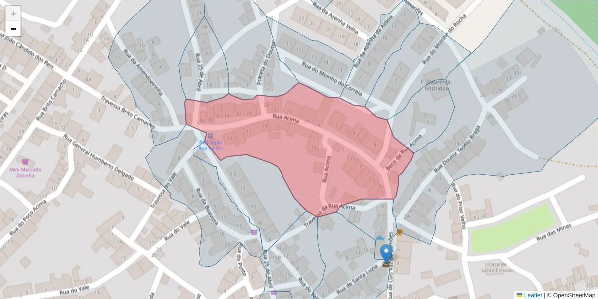 Mapa detalhado do código postal 7960-030 com limites, códigos postais vizinhos e agências dos correios