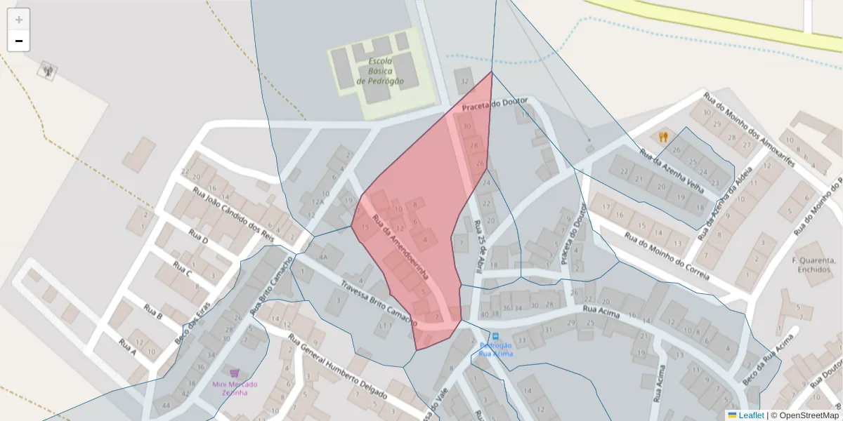 Mapa detalhado do código postal 7960-034 com limites, códigos postais vizinhos e agências dos correios