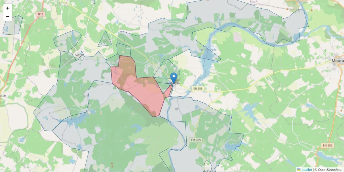 Mapa detalhado do código postal 7960-043 com limites, códigos postais vizinhos e agências dos correios