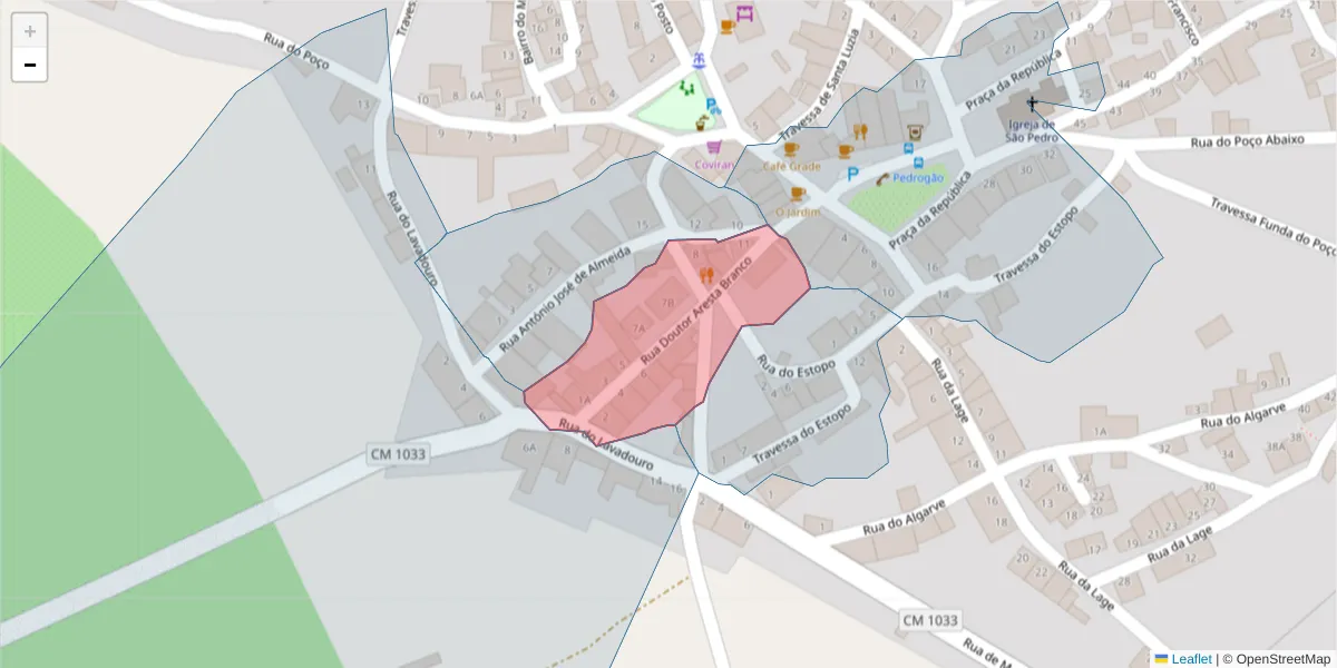 Mapa detalhado do código postal 7960-051 com limites, códigos postais vizinhos e agências dos correios