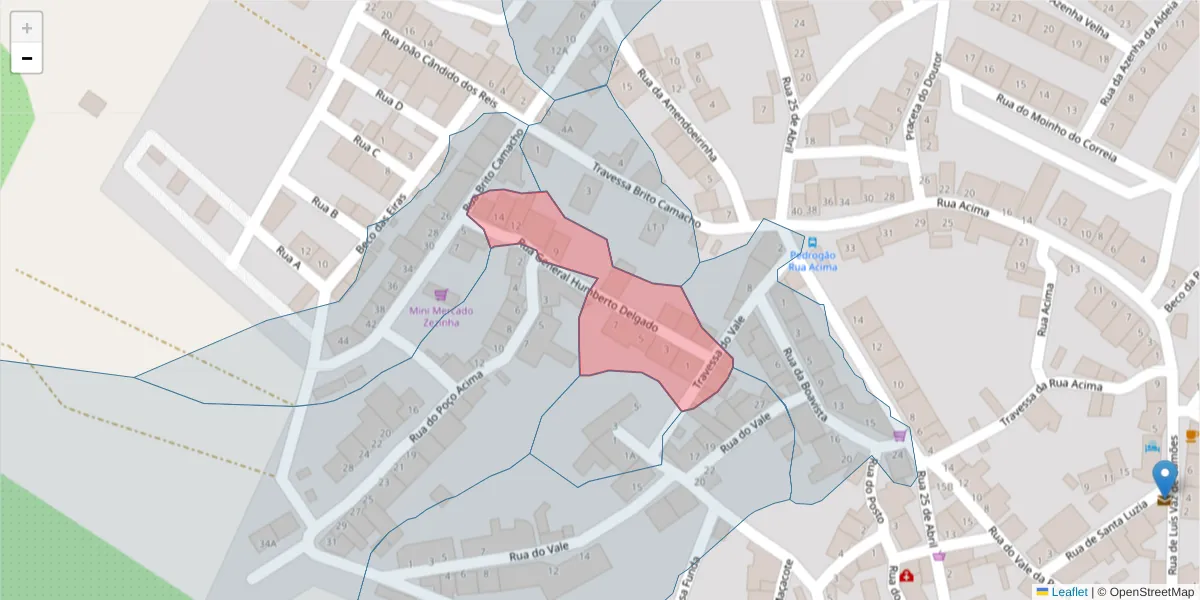 Mapa detalhado do código postal 7960-053 com limites, códigos postais vizinhos e agências dos correios