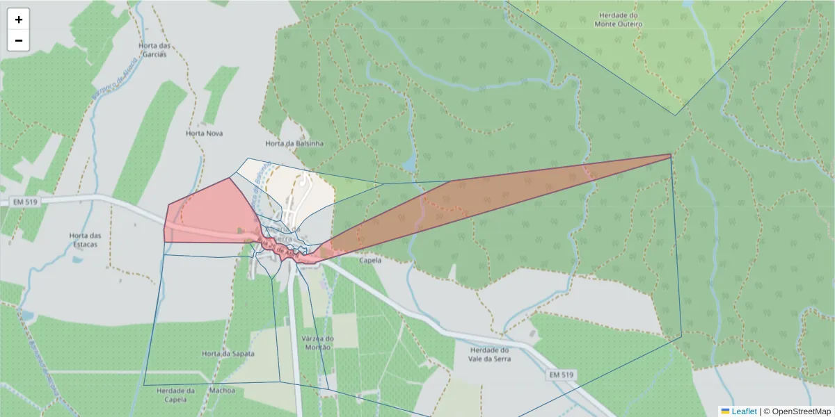 Mapa detalhado do código postal 7960-113 com limites, códigos postais vizinhos e agências dos correios