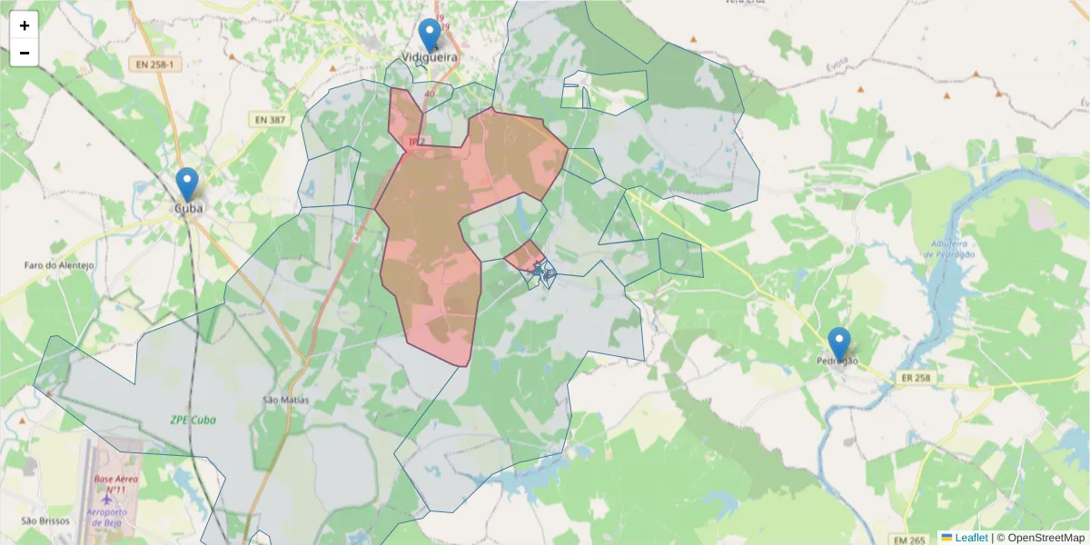 Mapa detalhado do código postal 7960-183 com limites, códigos postais vizinhos e agências dos correios