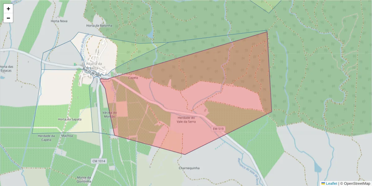 Mapa detalhado do código postal 7960-190 com limites, códigos postais vizinhos e agências dos correios