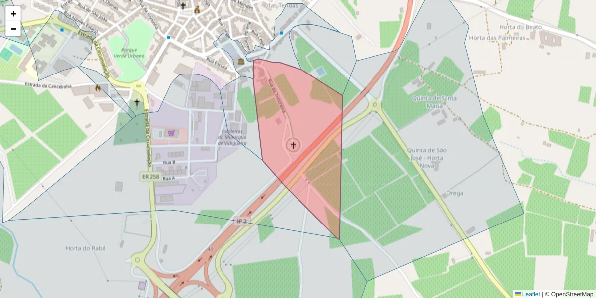 Mapa detalhado do código postal 7960-245 com limites, códigos postais vizinhos e agências dos correios