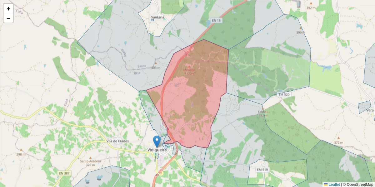 Mapa detalhado do código postal 7960-251 com limites, códigos postais vizinhos e agências dos correios