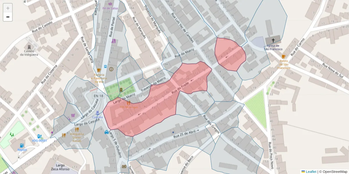 Mapa detalhado do código postal 7960-257 com limites, códigos postais vizinhos e agências dos correios