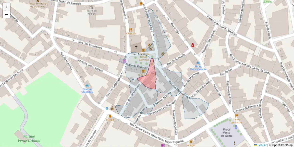 Mapa detalhado do código postal 7960-259 com limites, códigos postais vizinhos e agências dos correios