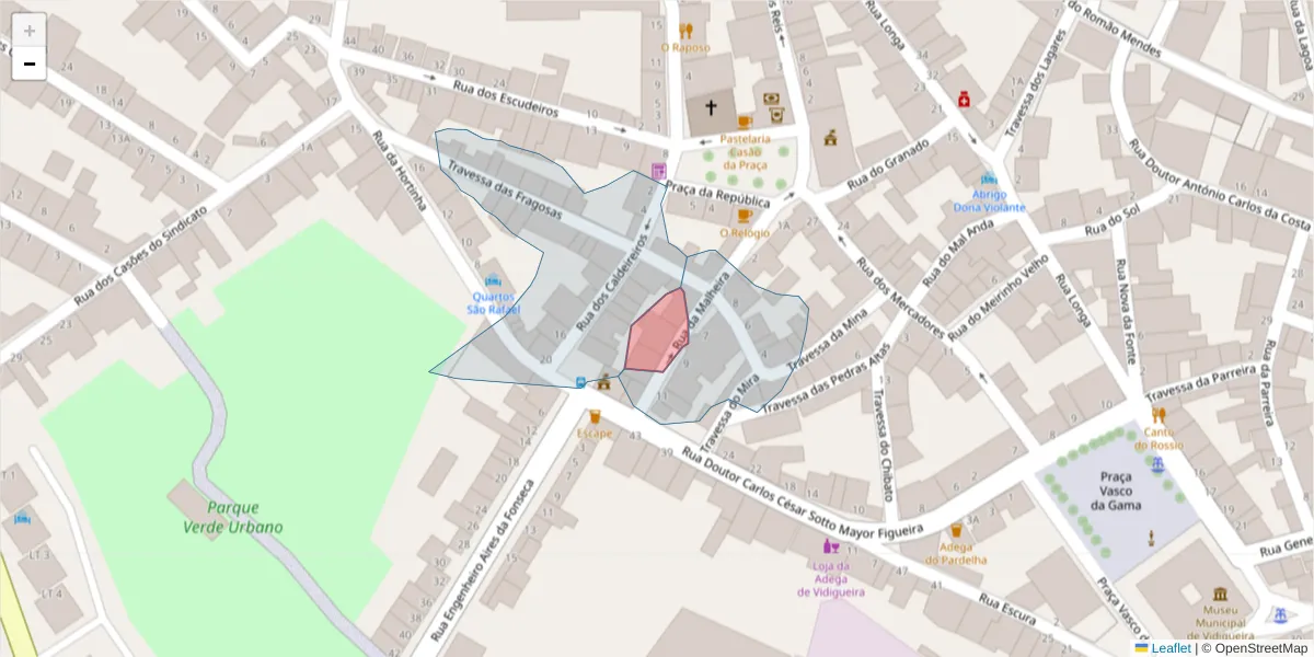 Mapa detalhado do código postal 7960-260 com limites, códigos postais vizinhos e agências dos correios