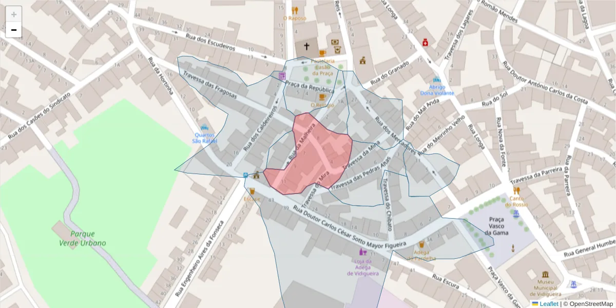 Mapa detalhado do código postal 7960-261 com limites, códigos postais vizinhos e agências dos correios