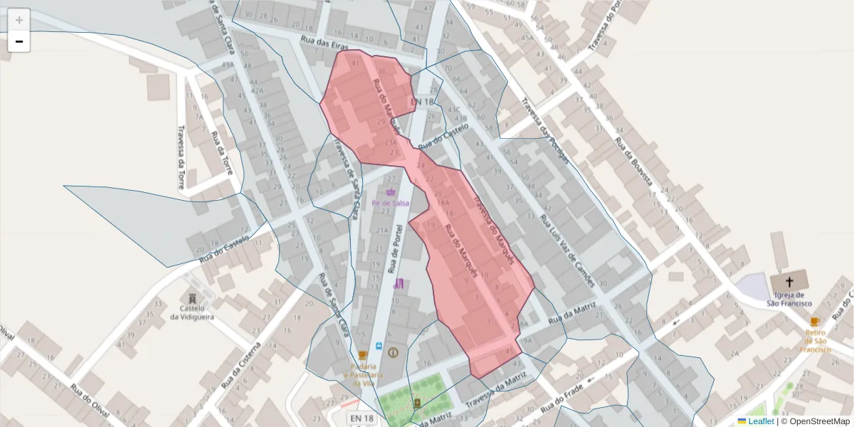 Mapa detalhado do código postal 7960-262 com limites, códigos postais vizinhos e agências dos correios