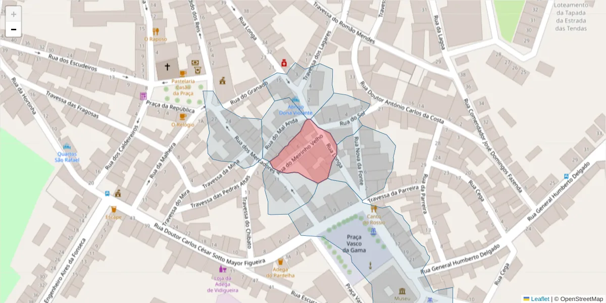 Mapa detalhado do código postal 7960-264 com limites, códigos postais vizinhos e agências dos correios