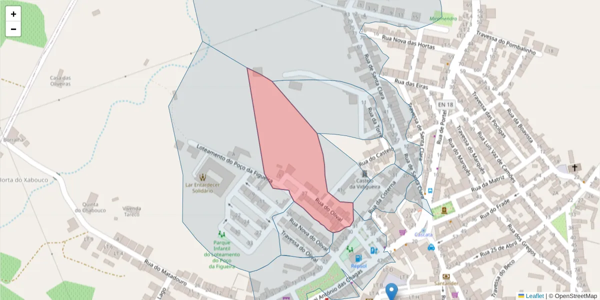 Mapa detalhado do código postal 7960-265 com limites, códigos postais vizinhos e agências dos correios