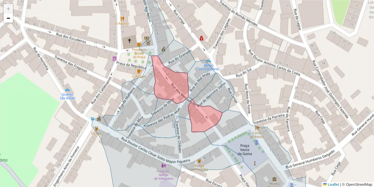 Mapa detalhado do código postal 7960-274 com limites, códigos postais vizinhos e agências dos correios